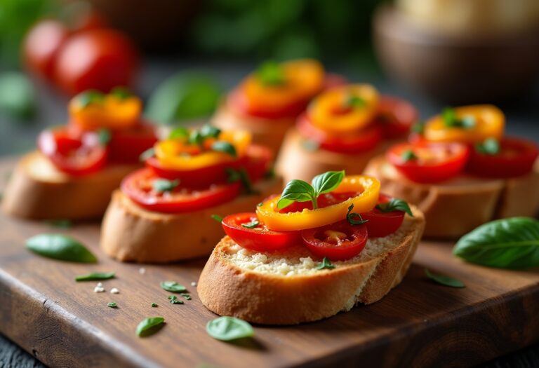 Bruschette con peperoni freschi e aromi