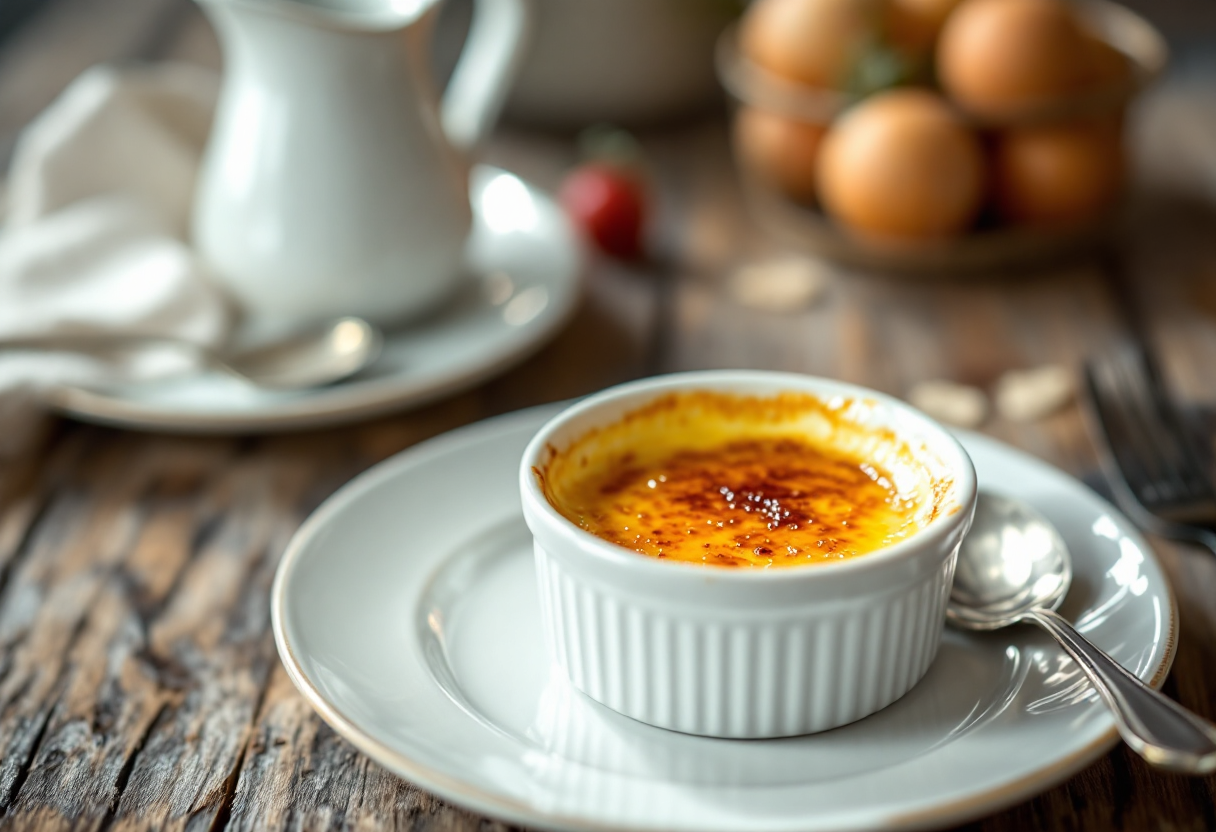 Crema bruciata servita in una ciotola elegante