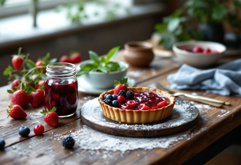 Crostata con marmellata ai frutti di bosco fresca e invitante