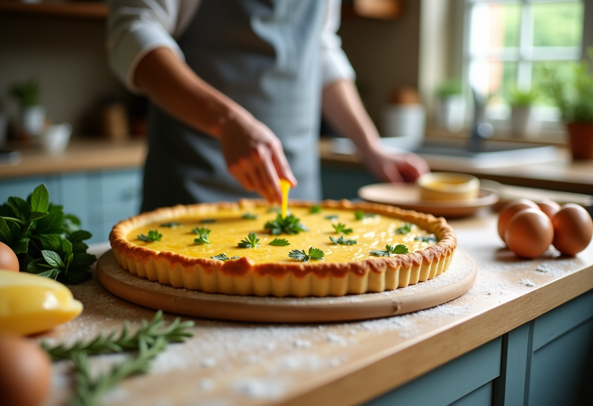 Crostata al formaggio servita su un piatto elegante