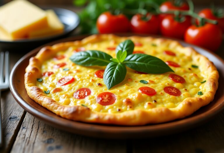 Frittata ai formaggi servita su un piatto colorato