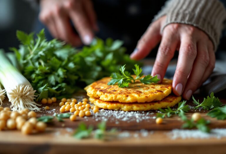 Frittelle di ceci dorate servite su un piatto