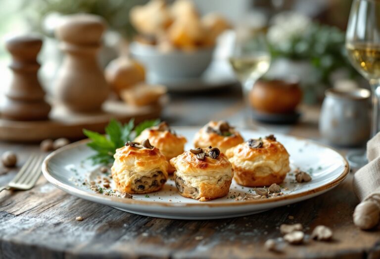 Rustici ai funghi serviti su un piatto elegante