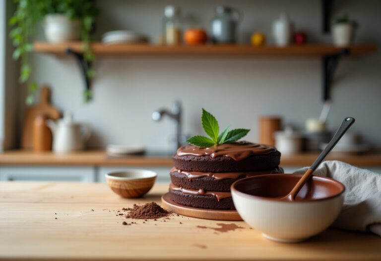 Deliziosa torta al cioccolato decorata con panna