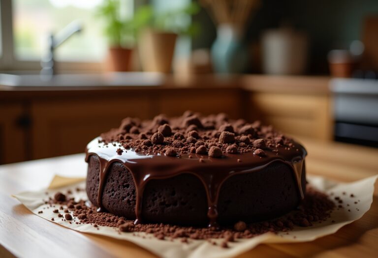 Deliziosa torta al cioccolato fondente con decorazioni