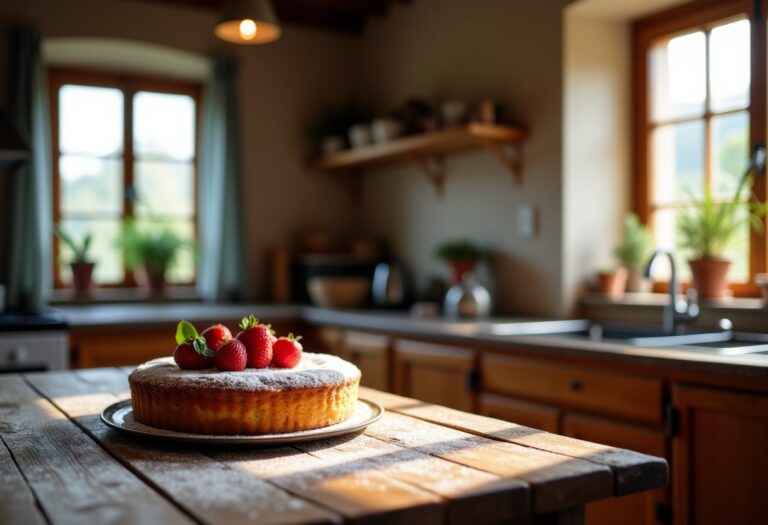 Torta della nonna con crema e pinoli su un piatto