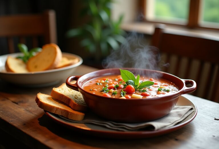 Zuppa toscana fumante servita in una ciotola