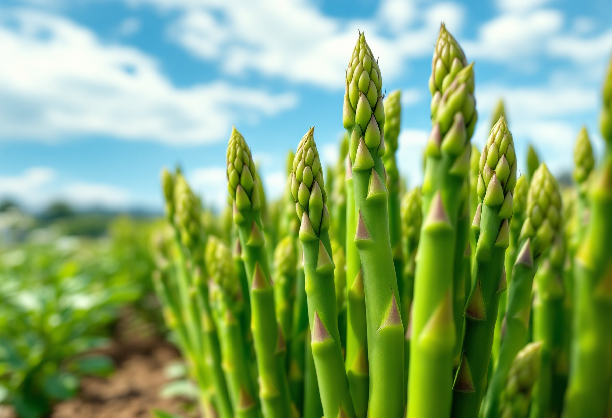 Asparagi verdi freschi su un tagliere di legno