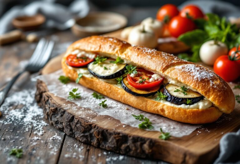 Baguette farcite con melanzane e mozzarella filante