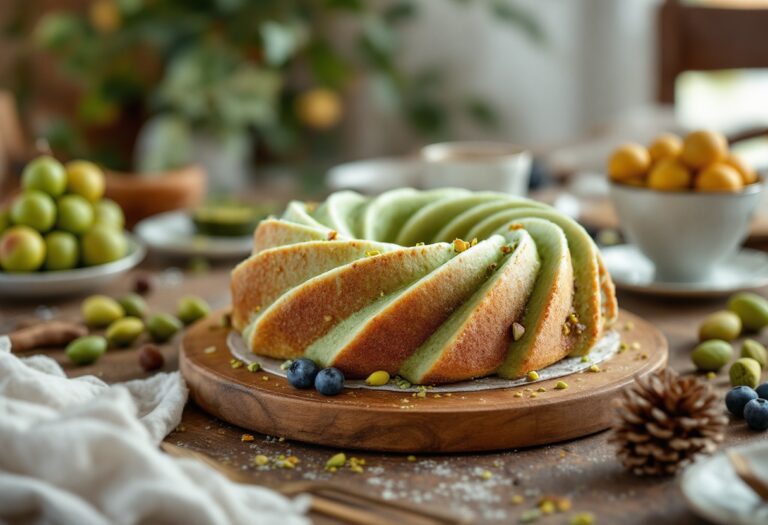 Ciambellone al pistacchio decorato con granella