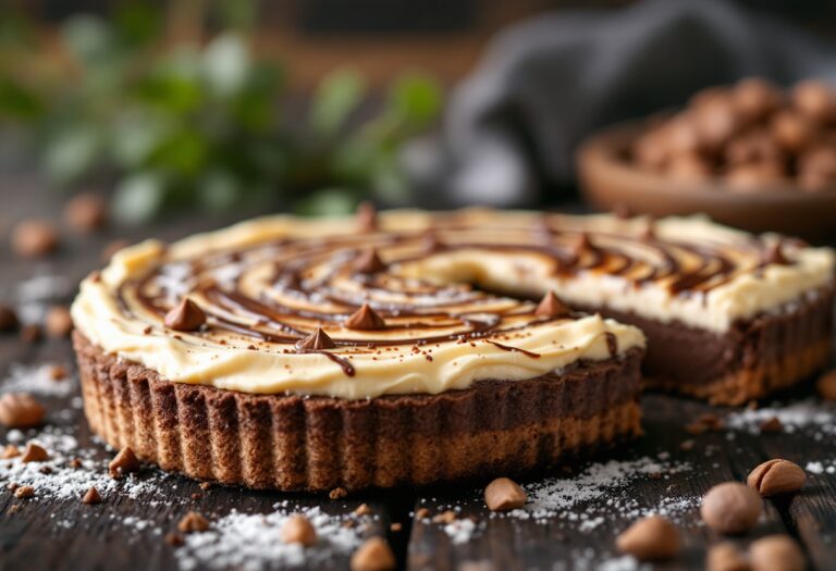 Crostata al cioccolato decorata con frutta fresca