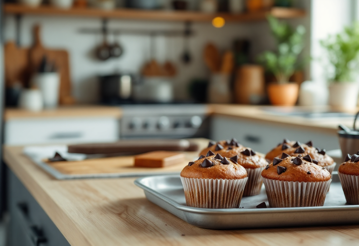 Muffin di cioccolato al latte appena sfornati