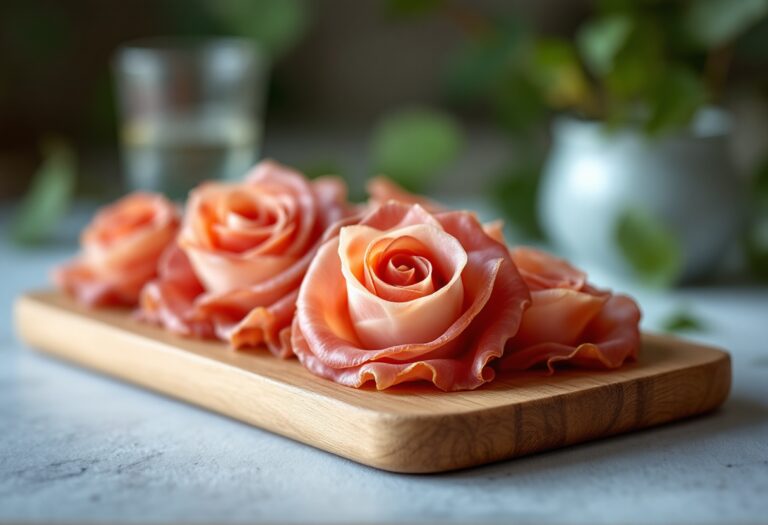 Antipasto di rose di prosciutto cotto e ricotta