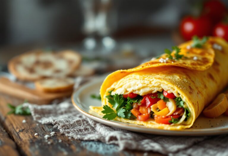 Rotolo di frittata farcito con verdure e formaggio