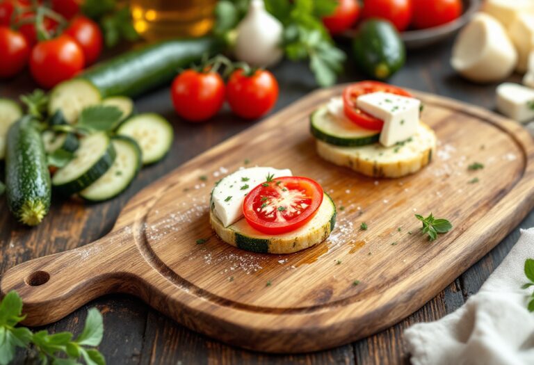 Tartine festive con zucchine, pomodoro e mozzarella