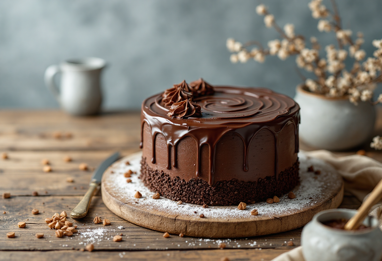 Deliziosa torta al cacao con ganache montata al cioccolato