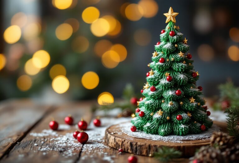 Torta decorata a forma di albero di Natale