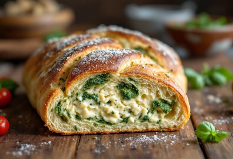 Treccia al pesto e gorgonzola appena sfornata