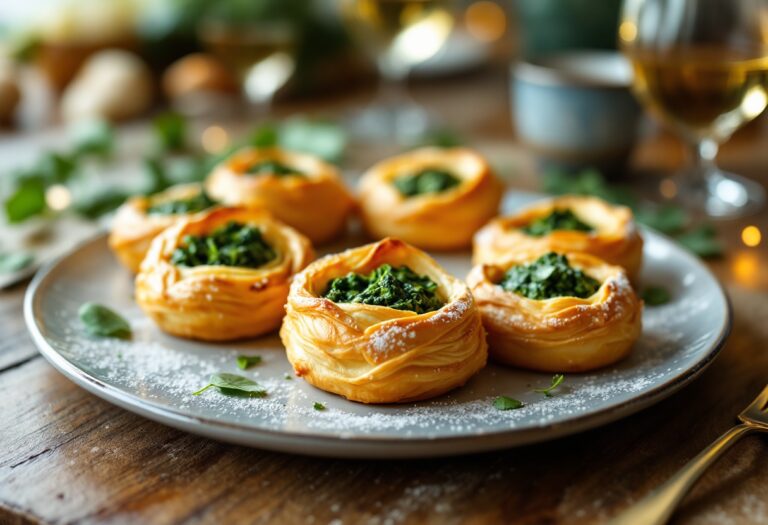 Vol-au-vent ripieni di spinaci freschi e crema