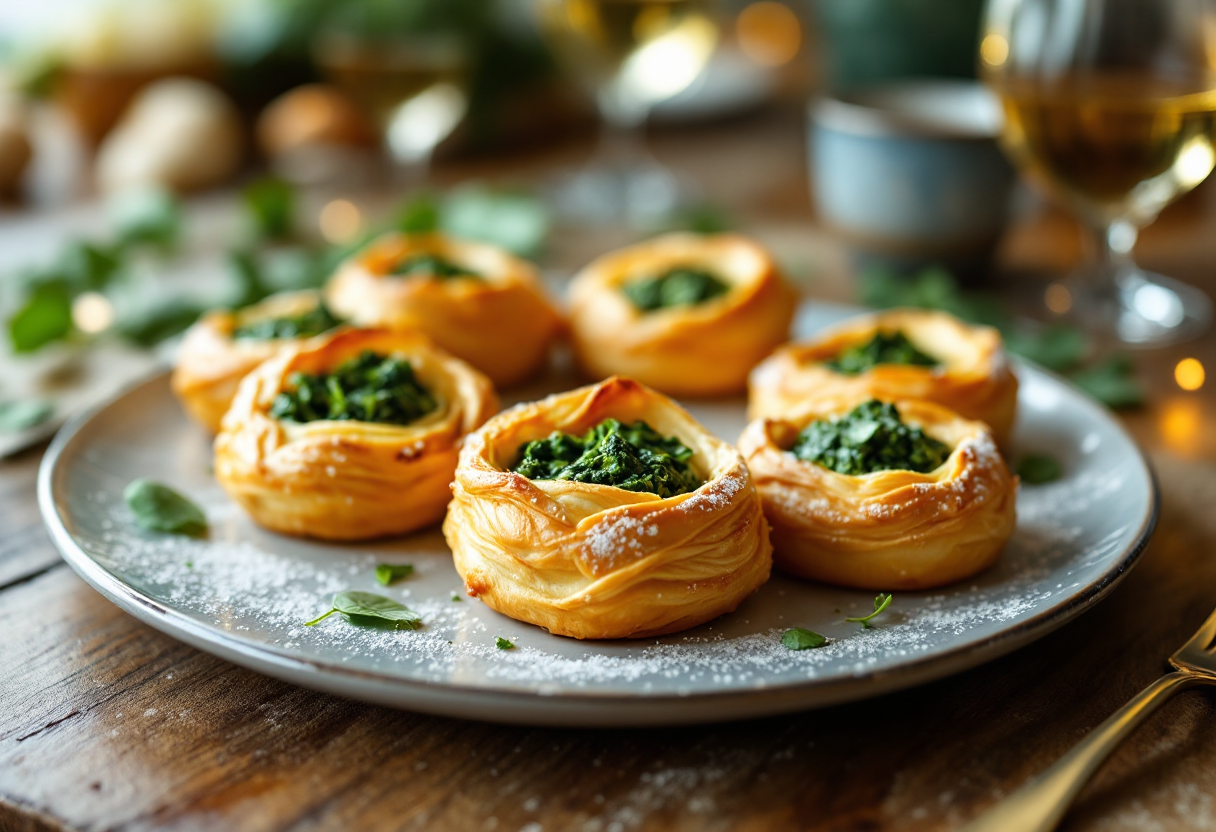 Vol-au-vent ripieni di spinaci freschi e crema