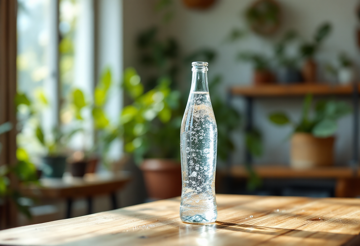 Acqua frizzante in un bicchiere con limone e menta