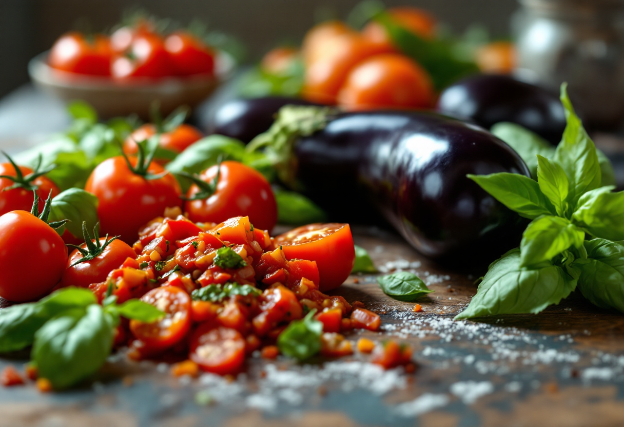 Caponata siciliana con melanzane e pomodori freschi