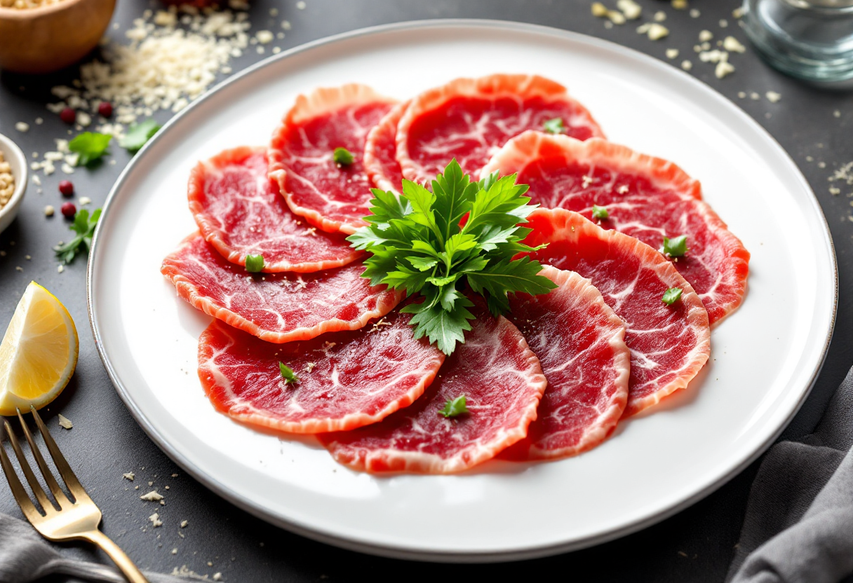 Carpaccio di carne servito su un piatto elegante