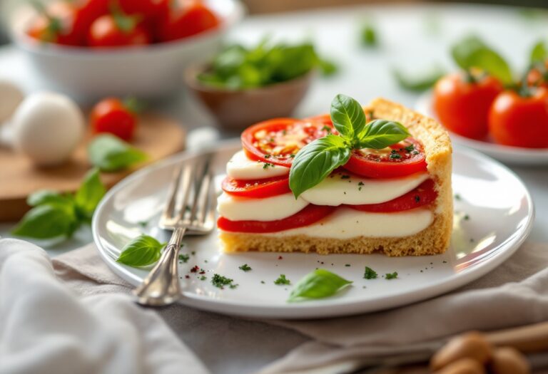 Cheesecake salato alla caprese con pomodori e basilico