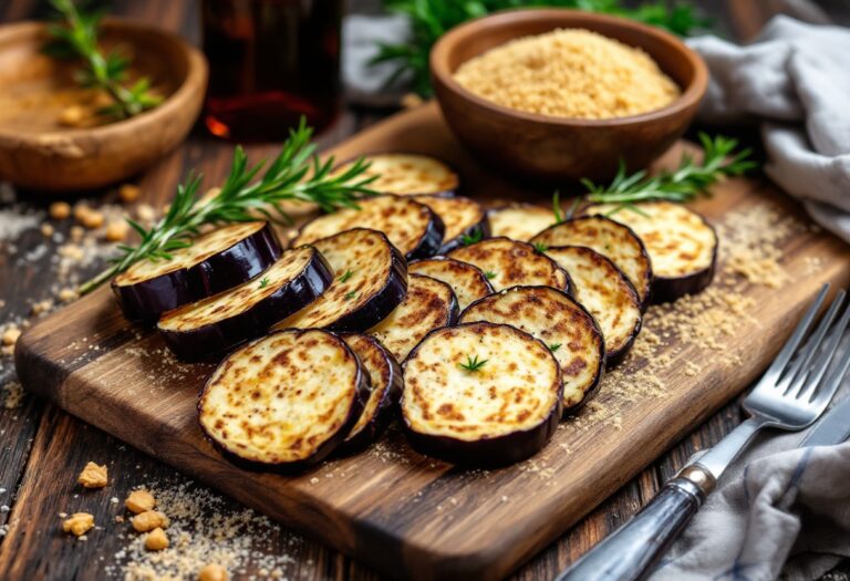 Cotolette di melanzane dorate e croccanti su un piatto