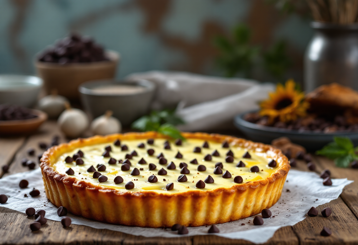 Crostata stracciatella con cioccolato e crema