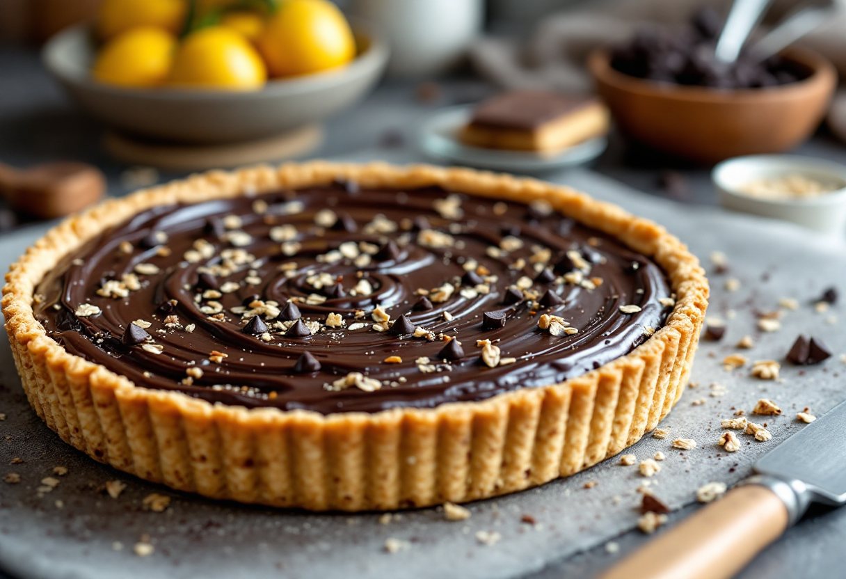 Crostata vegana di avena e cioccolato su un piatto