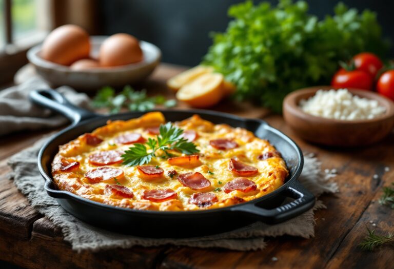 Frittata al forno con patate e speck appena sfornata