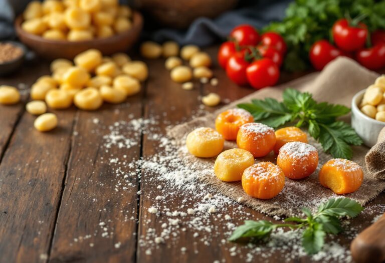 Gnocchi di pane serviti con salsa e erbe fresche