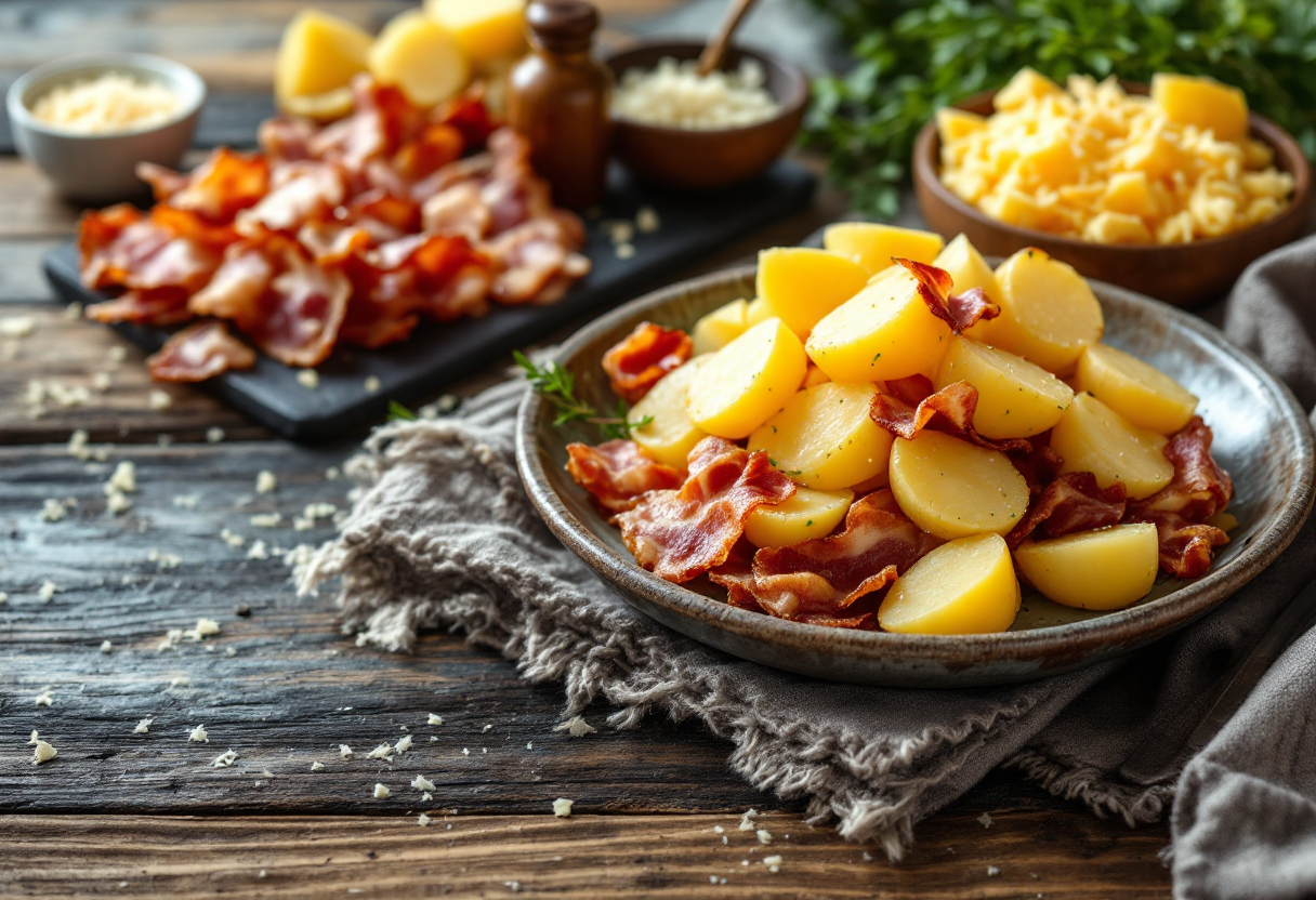 Gratin di patate e pancetta appena sfornato