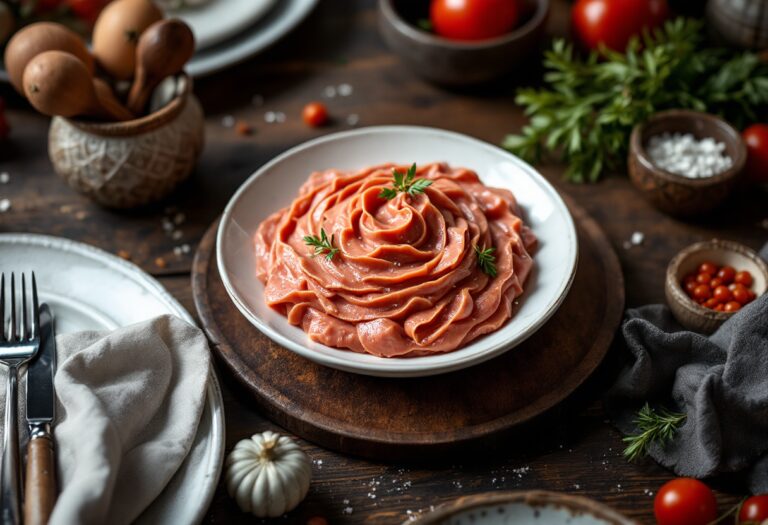 Mousse di mortadella servita in un elegante piatto