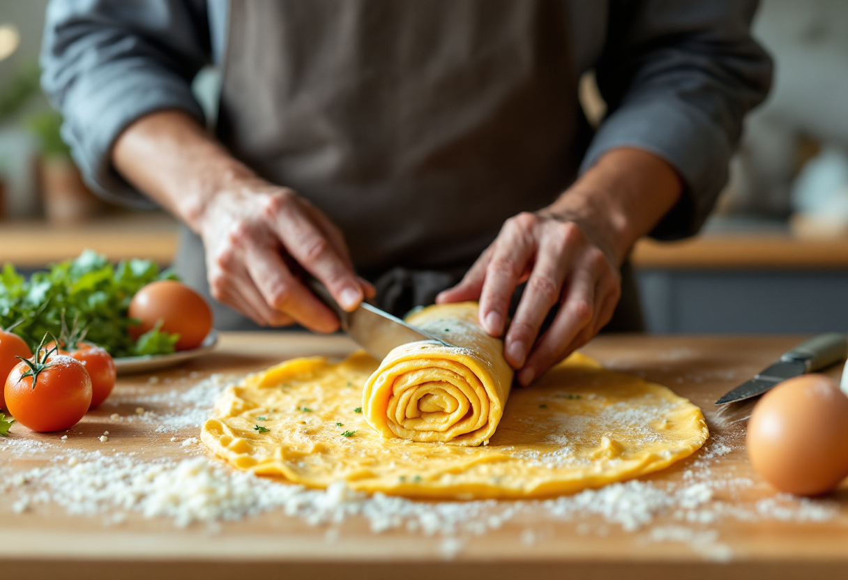 Delizioso rotolo di frittata farcito con prosciutto e caciotta