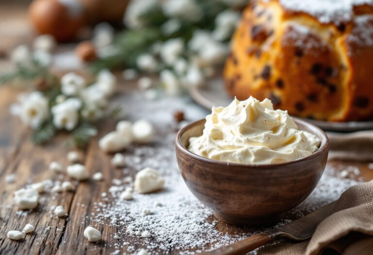 Tiramisù di panettone decorato con cacao e cioccolato