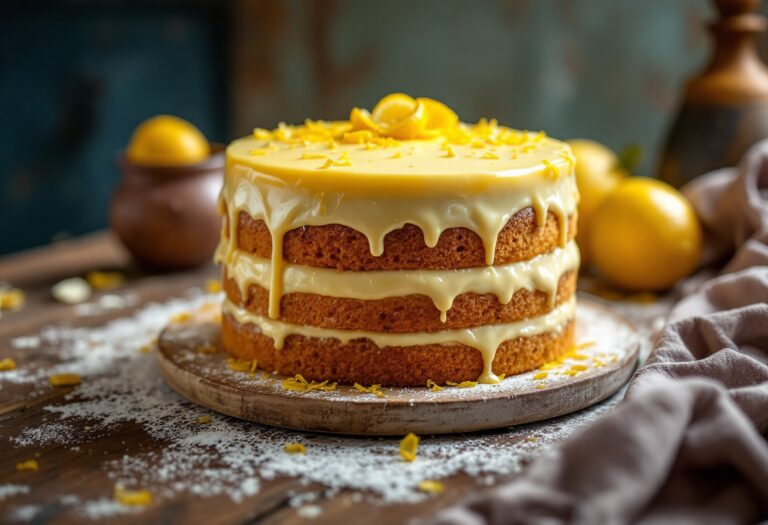 Torta della nonna con crema e pinoli, dolce italiano