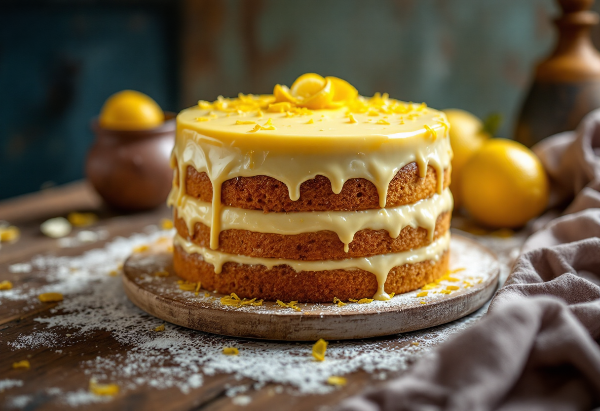 Torta della nonna con crema e pinoli, dolce italiano