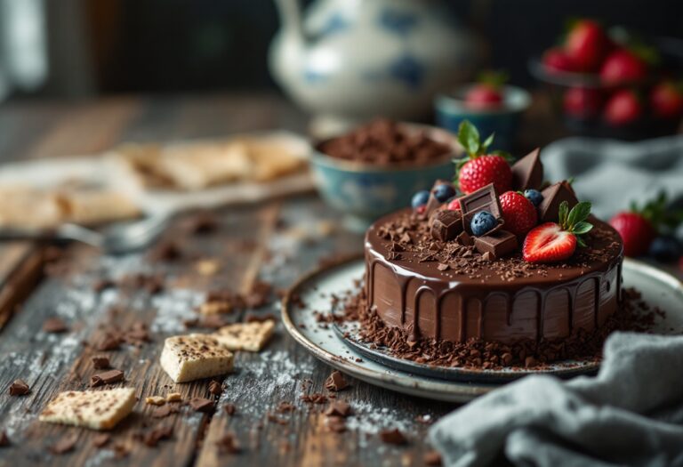 Deliziosa torta di cioccolato fondente decorata