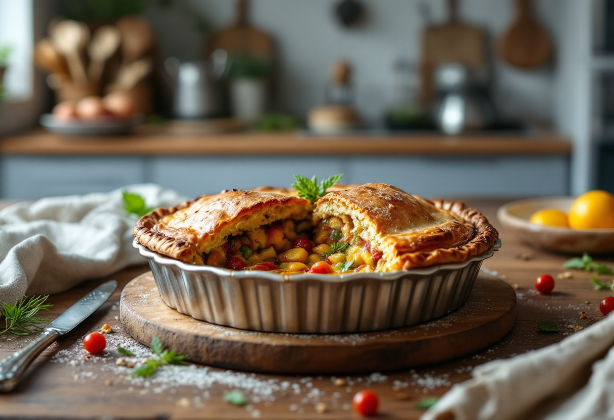 Torta salata al farro con verdure fresche e dorata