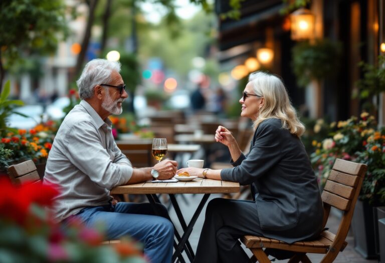 Uomo e donna felici che vivono da single oltre i 50 anni