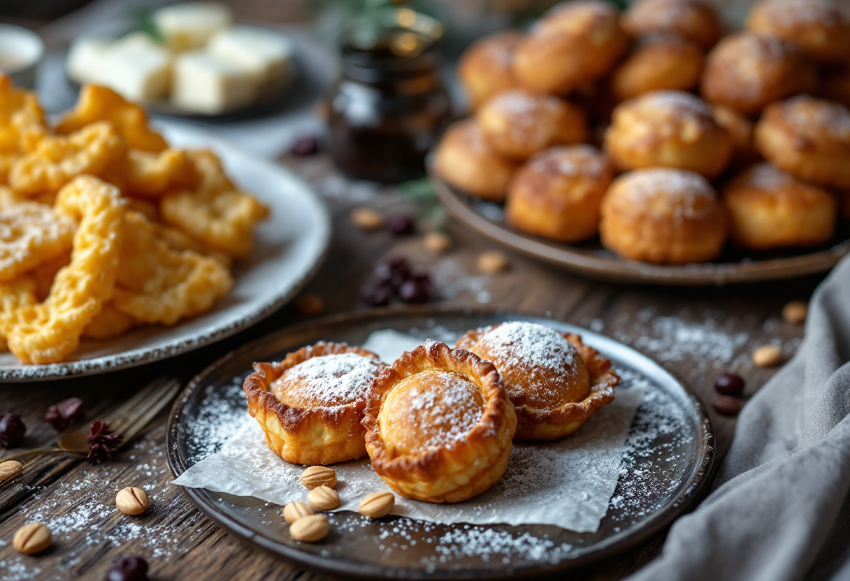 Dolci di Carnevale tipici italiani in un piatto colorato