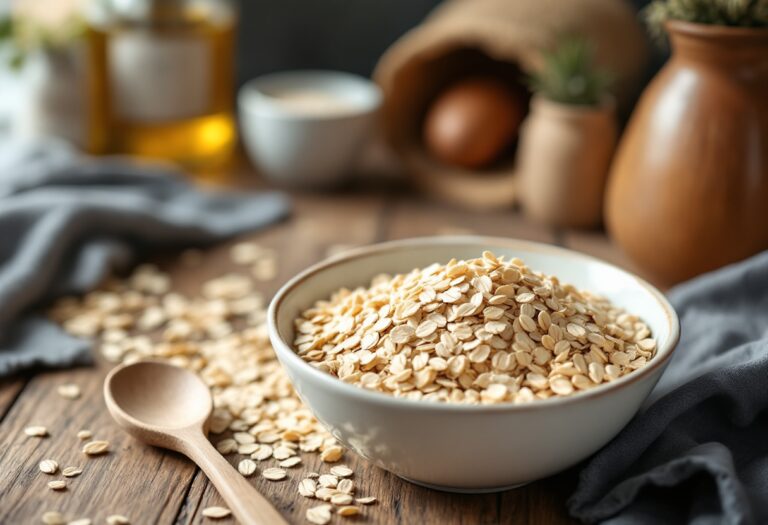 Fiocchi d'avena in una ciotola con frutta fresca