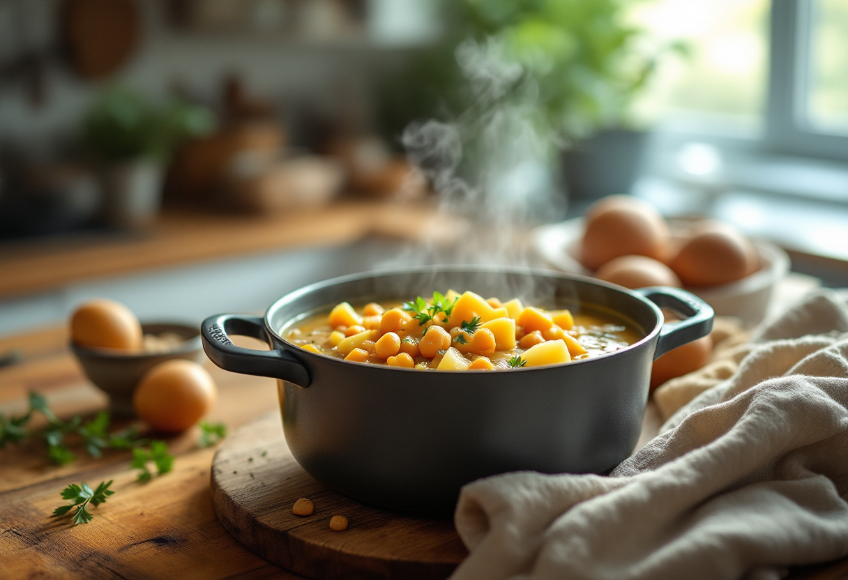 Deliziosa minestra di ceci e patate calda