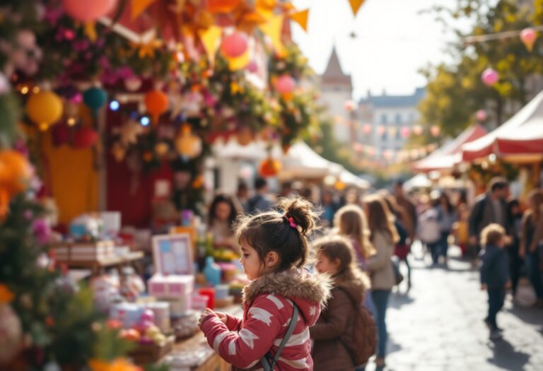 Famiglie felici partecipano a un evento in piazza