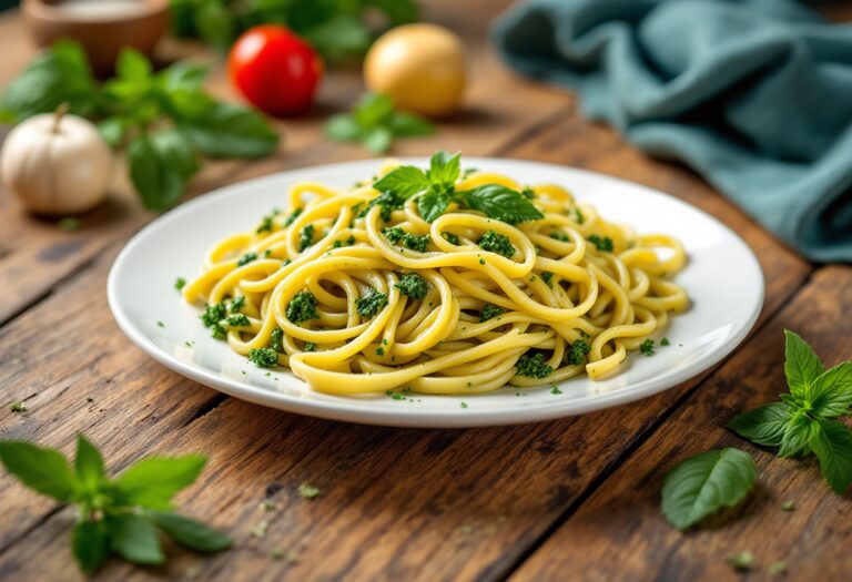 Piatto di trofie con pesto alla genovese fresco