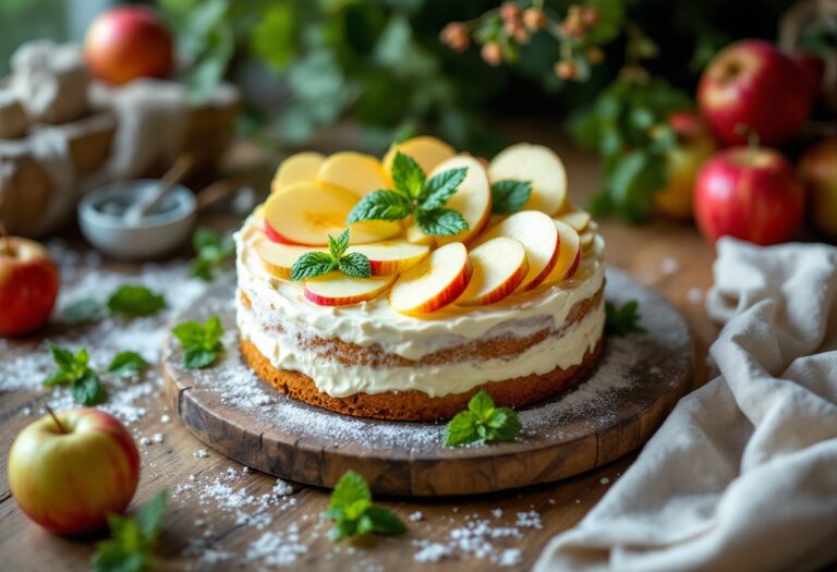 Deliziosa torta fredda di mele e mascarpone pronta da servire