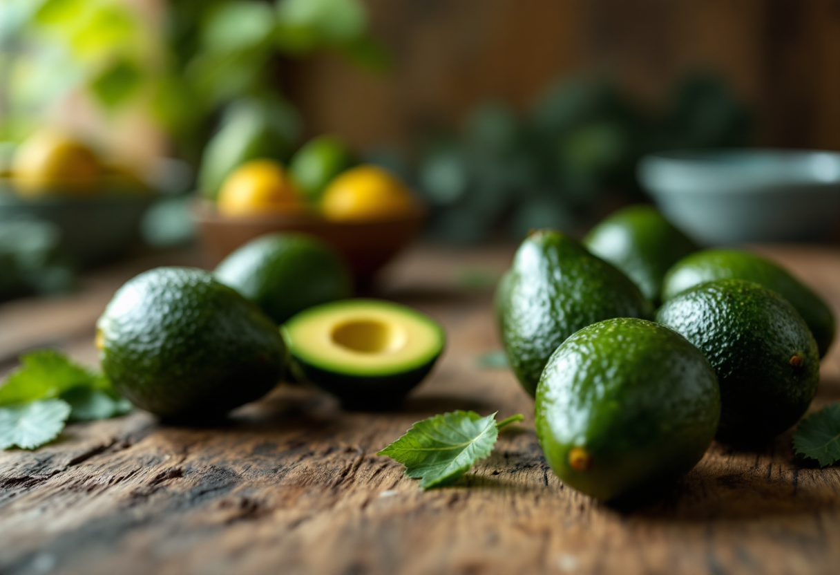 Avocado fresco su un tavolo, simbolo di salute e benessere