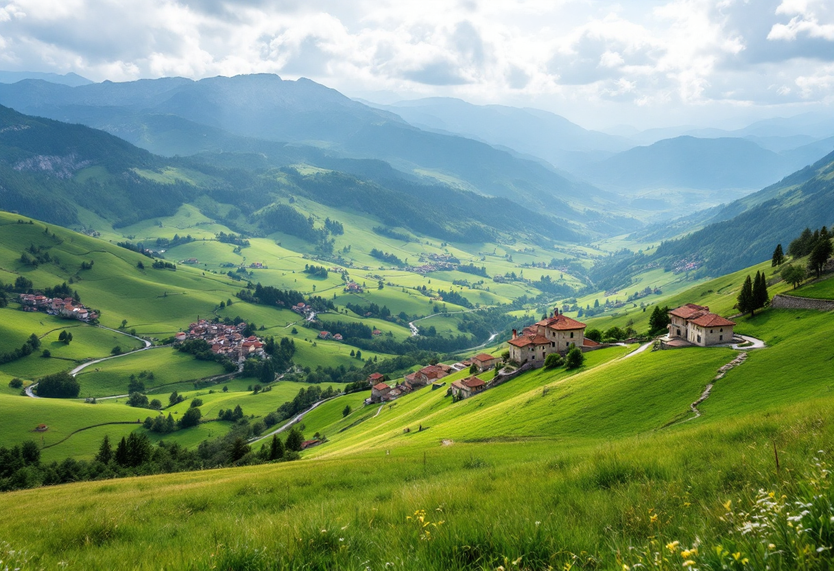 Panorama della Valle Imagna con abitazioni e natura